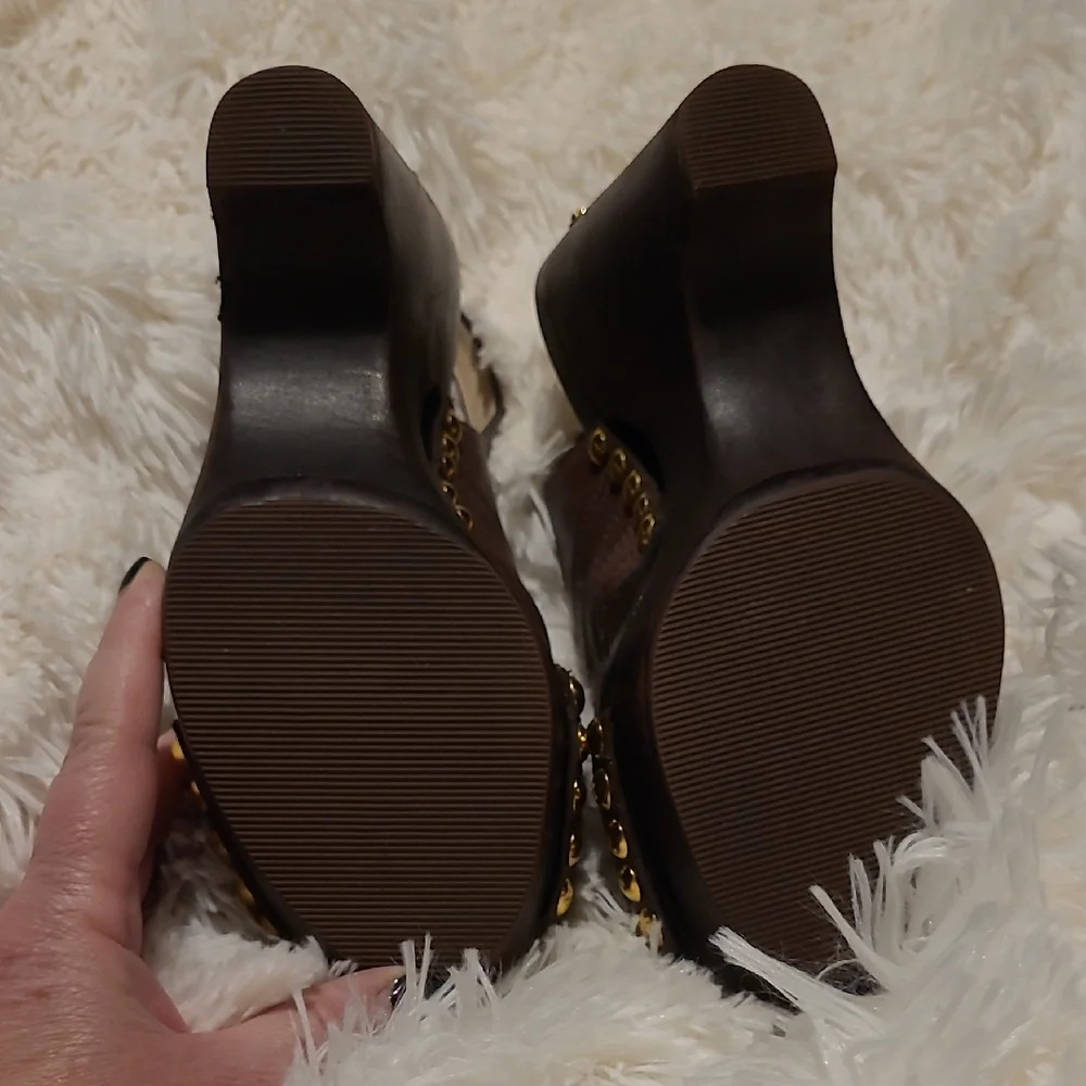 Michael Kors Chocolate Brown Wedges with Gold Accents